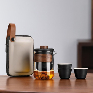 德国正品户外旅行茶具套装便携式轻奢随身包日式快客杯玻璃泡茶壶