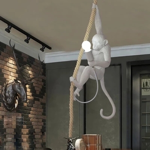 后现代猴子吊灯麻绳卡通树脂创意咖啡厅儿童房卧室台灯壁灯站立灯