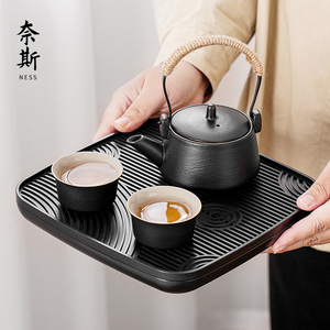 2024新款黑陶功夫茶具套装家用一两人饮酒店陶瓷小型提梁壶泡茶杯