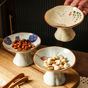 中式下午茶高脚碟甜品小吃碟零食碟点心盘子创意陶瓷复古小蝶碟子