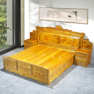 金丝楠木家具 实木床现代新中式风仿古定制古典定做红木双人大床