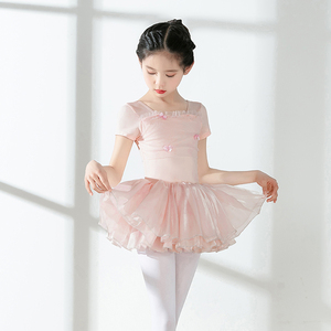中国舞舞蹈服儿童连体短袖夏季幼儿练功形体演出芭蕾云彩纱蓬蓬裙