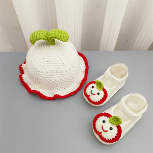 手工编织小苹果婴儿宝宝儿童鞋子帽子套装diy材料包钩针毛线成品
