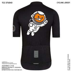 TOSO STEP 夏季黑色太空卡通宇航员短袖骑行服公路自行车排汗车衣