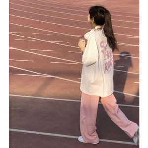 休闲运动服套装女夏季纯棉短袖T恤阔腿裤学生宽松OOTD跑步两件套