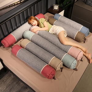 亚麻长条抱枕夏天凉席圆柱长形枕头夏季糖果枕床头靠垫夹腿枕可拆