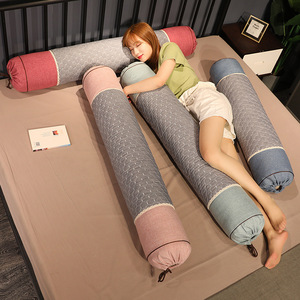 亚麻凉席长条抱枕夏天圆柱长形枕头夏季糖果枕床头靠垫夹腿枕可拆