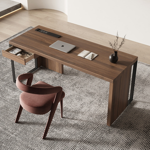 意式轻奢极简实木大书桌现代简约电脑桌白蜡木书房家用办公桌书台