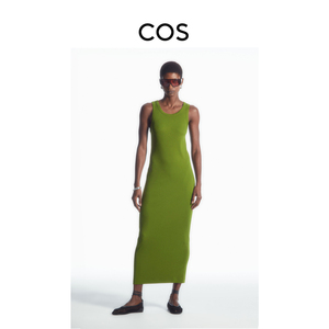 COS女装 修身版型圆领针织罗纹连衣裙橄榄绿2024夏新品0995969012