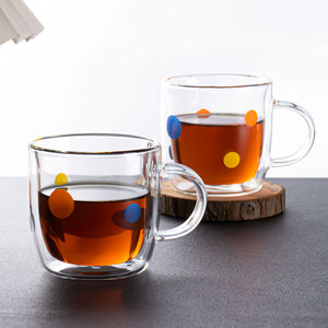 mrwater耐热玻璃杯咖啡杯双层透明玻璃带把小号茶杯喝水花茶杯子