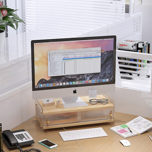 办公桌电脑桌面增高架显示器底座台式桌上推拉门有线多功能置物