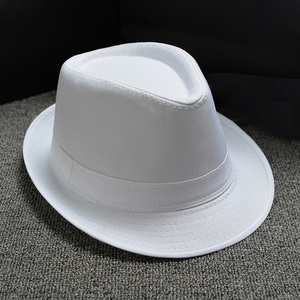 英伦风纯白色礼帽女男款绅士卷边爵士帽子小白帽表演出舞台舞蹈帽