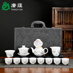 羊脂玉茶具冰种功夫红茶高档套装不烫手盖碗泡茶白瓷家用送礼茶杯
