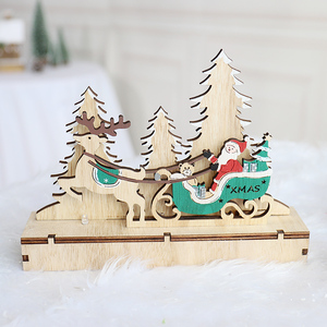 圣诞节装饰品小挂件桌面摆件小木屋灯盒送礼物diy木质鹿拉车树