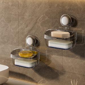吸盘肥皂盒家用壁挂式免打孔浴室卫生间双层香皂盒墙上沥水置物架