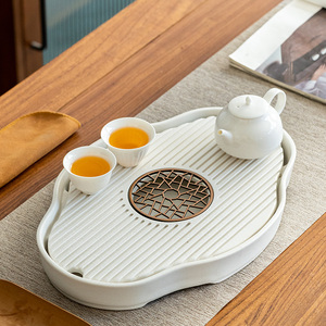 晟窑陶瓷日式简约茶台蓄水排水式茶盘办公室家用会客功夫茶具茶托