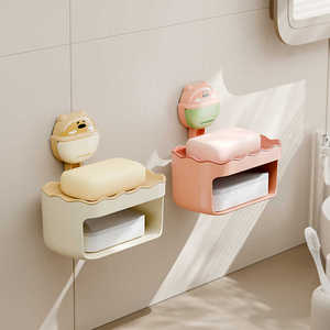 墙上吸盘肥皂盒壁挂式双层沥水置物架卫生间墙面强力皂盒皂架皂托