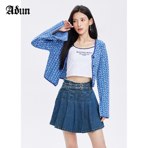 【商场同款】Abun2024年春季新品蓝色针织外套短款字母吊带两件套