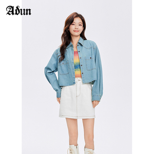 【商场同款】Abun2024年春季新品时尚翻领双口袋牛仔短外套