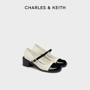 CHARLES&KEITH春夏女鞋CK1-60580280圆头一字带粗跟玛丽珍鞋单鞋
