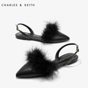 CHARLES&KEITH 黑色尖头羽毛单鞋