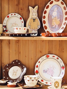 悦檬食器 复古赫拉兔子家用陶瓷餐具套装可爱饭碗西餐盘乔迁礼物