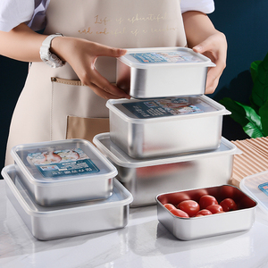 食品级304不锈钢保鲜盒带盖密封冰箱专用冷冻商用水果蔬菜收纳盒