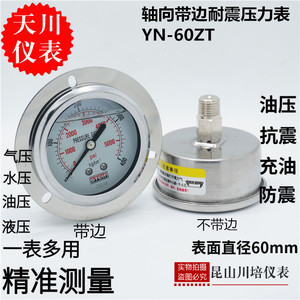 上海天川耐震轴向带边浸油式压力表YN-60ZT液压抗震压力表stcif