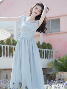 谷七七 GUQIQI茶歇法式方领连衣裙2024夏季气质女装高级感吊带裙