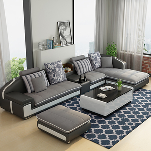 新北欧客厅大小户型沙发科技布免洗简约现代皮布乳胶组合整装棉麻