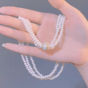 新款气质多层珍珠项链女小众设计高级感磁吸锁骨链轻奢冷淡风欧美