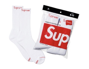 RedSup现货Supreme Hanes Crew Socks 长袜 袜子 黑色 白色 logo