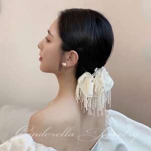 韩国法式气质流苏绸缎质感发圈网红珍珠大肠头绳新娘百搭造型头饰