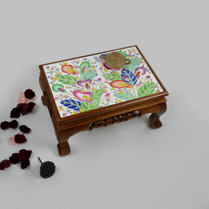 创意手绘陶瓷桌面老榆木飘窗桌炕桌茶台茶几罗汉床上沙发上小桌子
