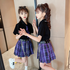 小学生jk制服裙子夏季女 童霸气紫色jk短袖套装202新款中大童夏装