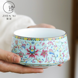 臻泥中式珐琅彩茶洗抹茶碗小号陶瓷茶杯洗家用功夫茶具配件茶渣缸