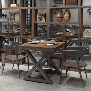 美式正方形家用四方桌小户型咖啡厅餐桌椅组合简约铁艺实木小方桌