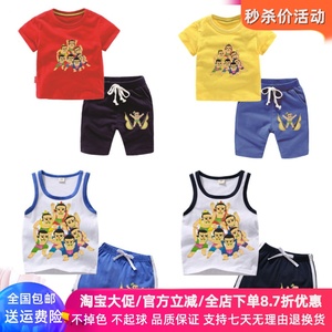 葫芦娃衣服童装夏季男童短袖T恤背心套装5宝宝儿童卡通纯棉两件套