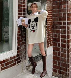 韩国东大门米奇针织羊毛衣 女秋新款圆领显瘦卡通可爱中长款卫衣