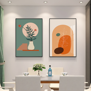 餐厅装饰画现代简约饭厅绿植抽象挂画北欧客厅原木风时尚两联壁画