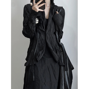 Petrarchan Sonnet原创暗黑系褶皱衬衫女24年春夏新款设计感上衣