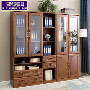 中式实木书柜 2345门组合书橱书架置物柜家用办公玻璃展示书柜2米
