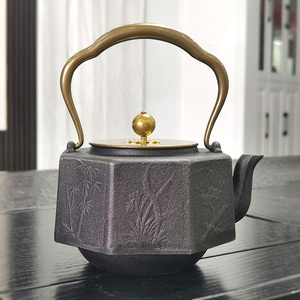 日本原装工艺原铁八面壶八角铜把铜盖无涂层手工1.2L烧水壶铸铁