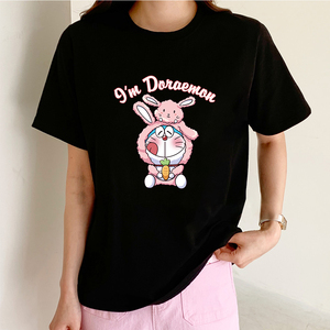 哆啦A梦纯棉t恤叮当猫机器猫联名衣服男女夏季情侣潮宽松上衣短袖
