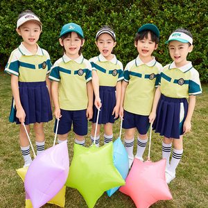 校服套装小学生班服幼儿园园服夏装纯棉休闲运动绿色儿童毕业服