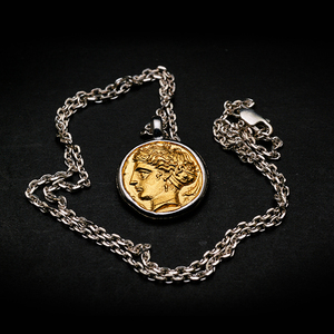偶屿Coin系列原创纯银镀金古希腊币仙女艾瑞杜萨锁骨套链女细项链