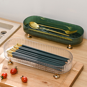 筷子收纳盒家用厨房轻奢风大容量放筷子勺子的餐具盒多功能沥水盘