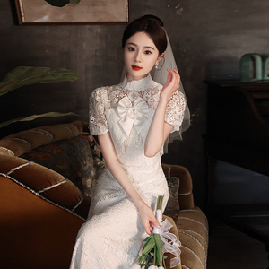 白色新中式敬酒服新娘2024新款领证登记订婚晚宴旗袍礼服裙高级感