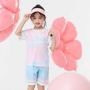 迪士尼童装女童短袖套装女孩米奇速干运动套装假两件儿童球服夏装