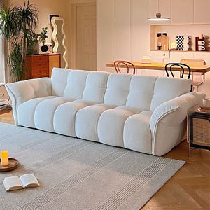 百合沙发北欧简约复古设计师花瓣白色轻法式直排奶油风布艺沙发
